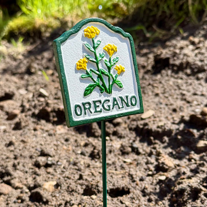 Cast iron Oregano herb garden marker sign