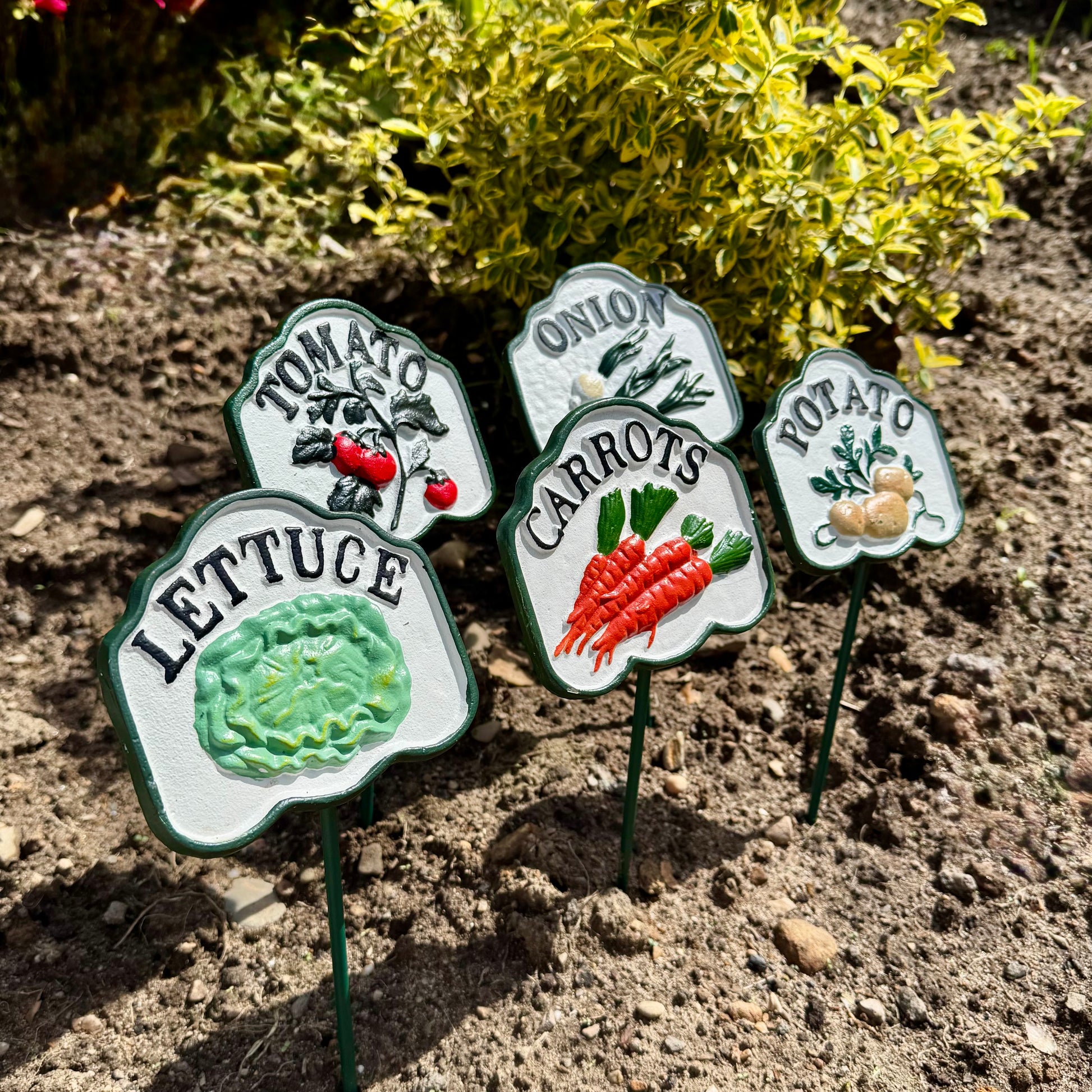 Cast iron vegetable marker signs – set of five