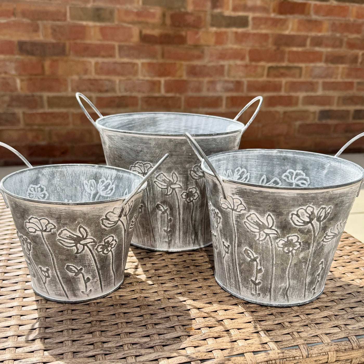 Vintage Galvanised Metal Flower Planters – Small
