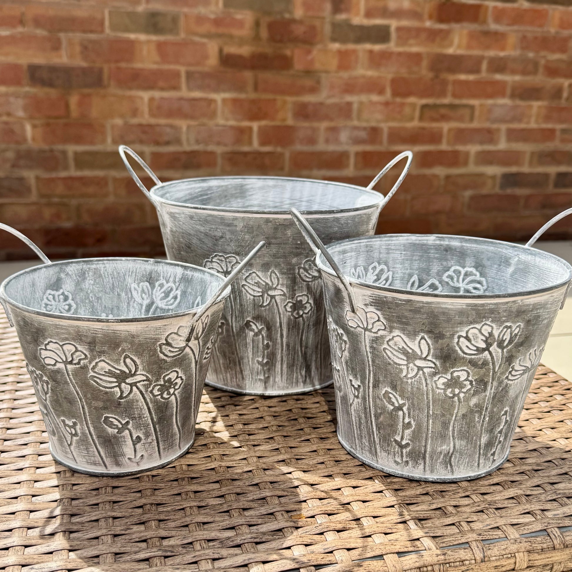 Vintage Galvanised Metal Flower Planters – Small