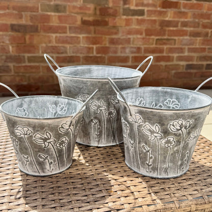 Vintage Galvanised Metal Flower Planters – Small