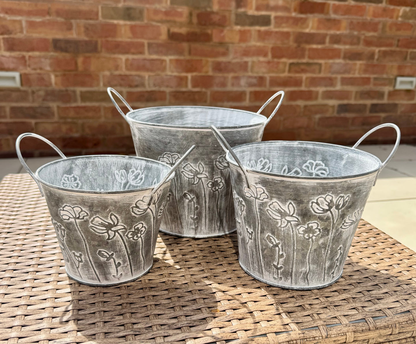 Vintage Galvanised Metal Flower Planters