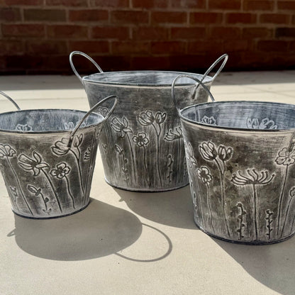 Vintage Galvanised Metal Flower Planters – Medium