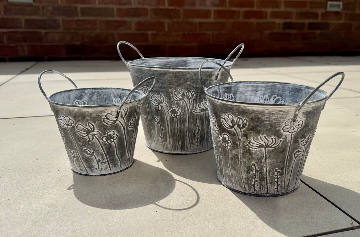 Vintage Galvanised Metal Flower Planters