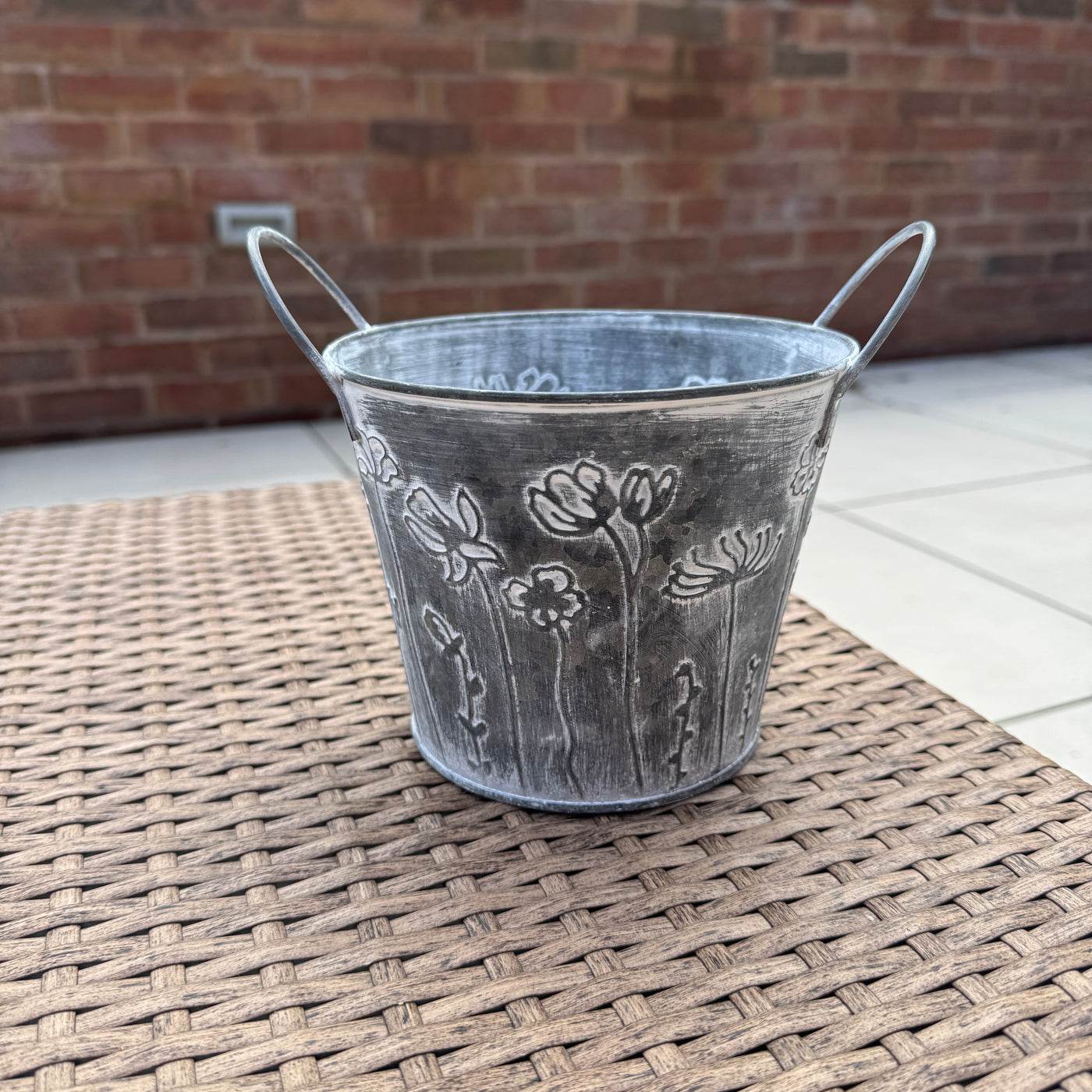 Vintage Galvanised Metal Flower Planters