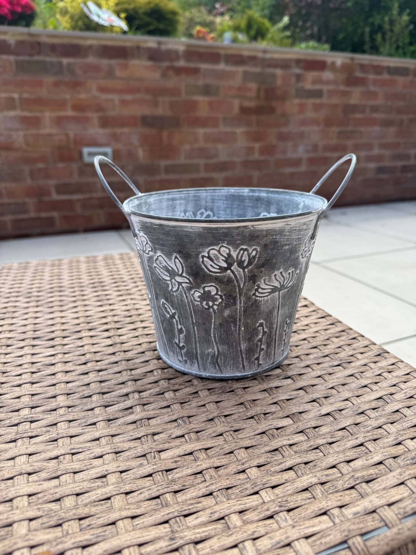 Vintage Galvanised Metal Flower Planters