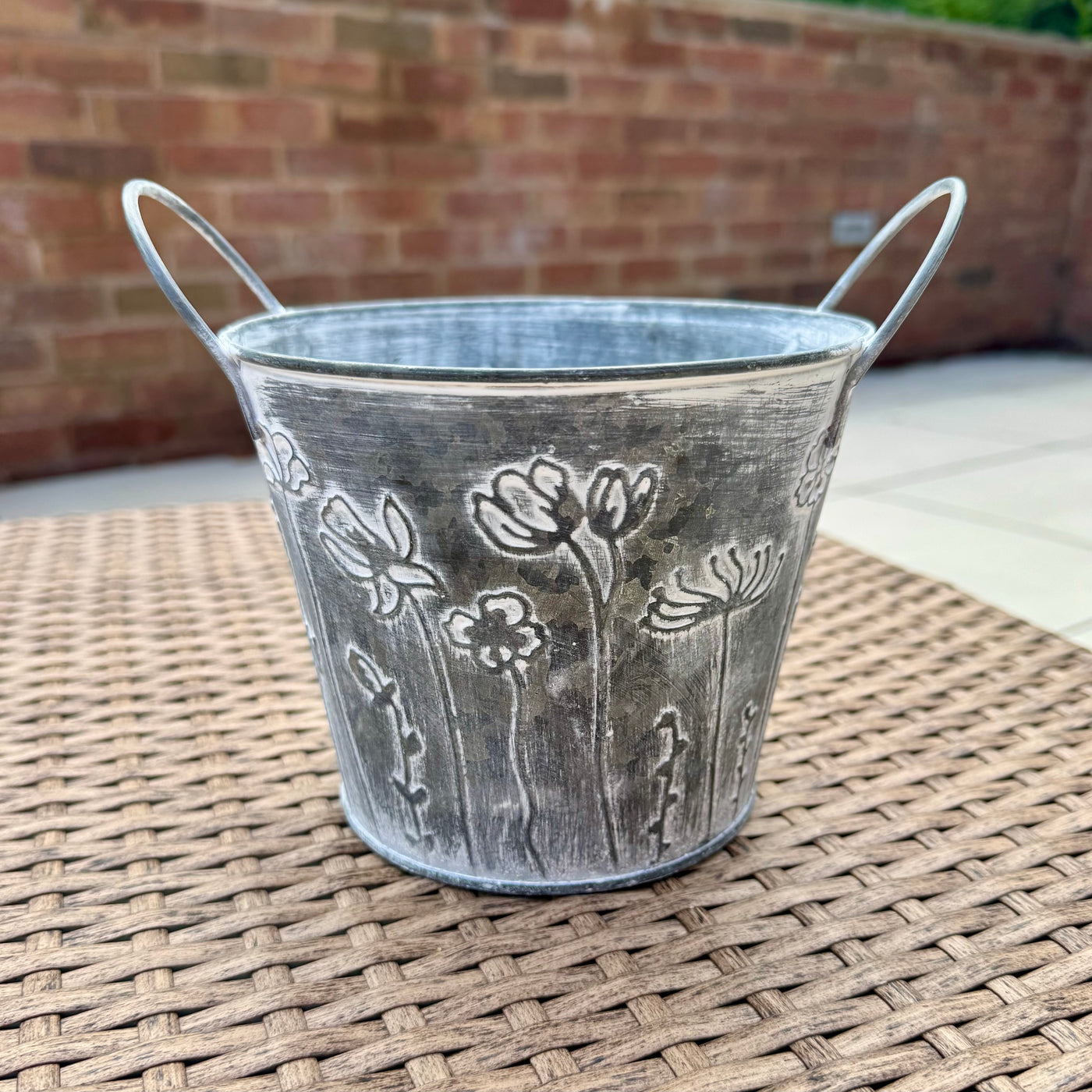 Vintage Galvanised Metal Flower Planters