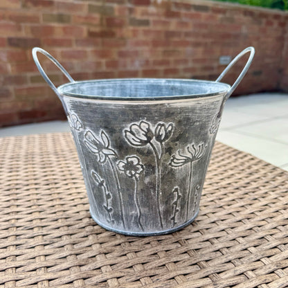 Vintage Galvanised Metal Flower Planters