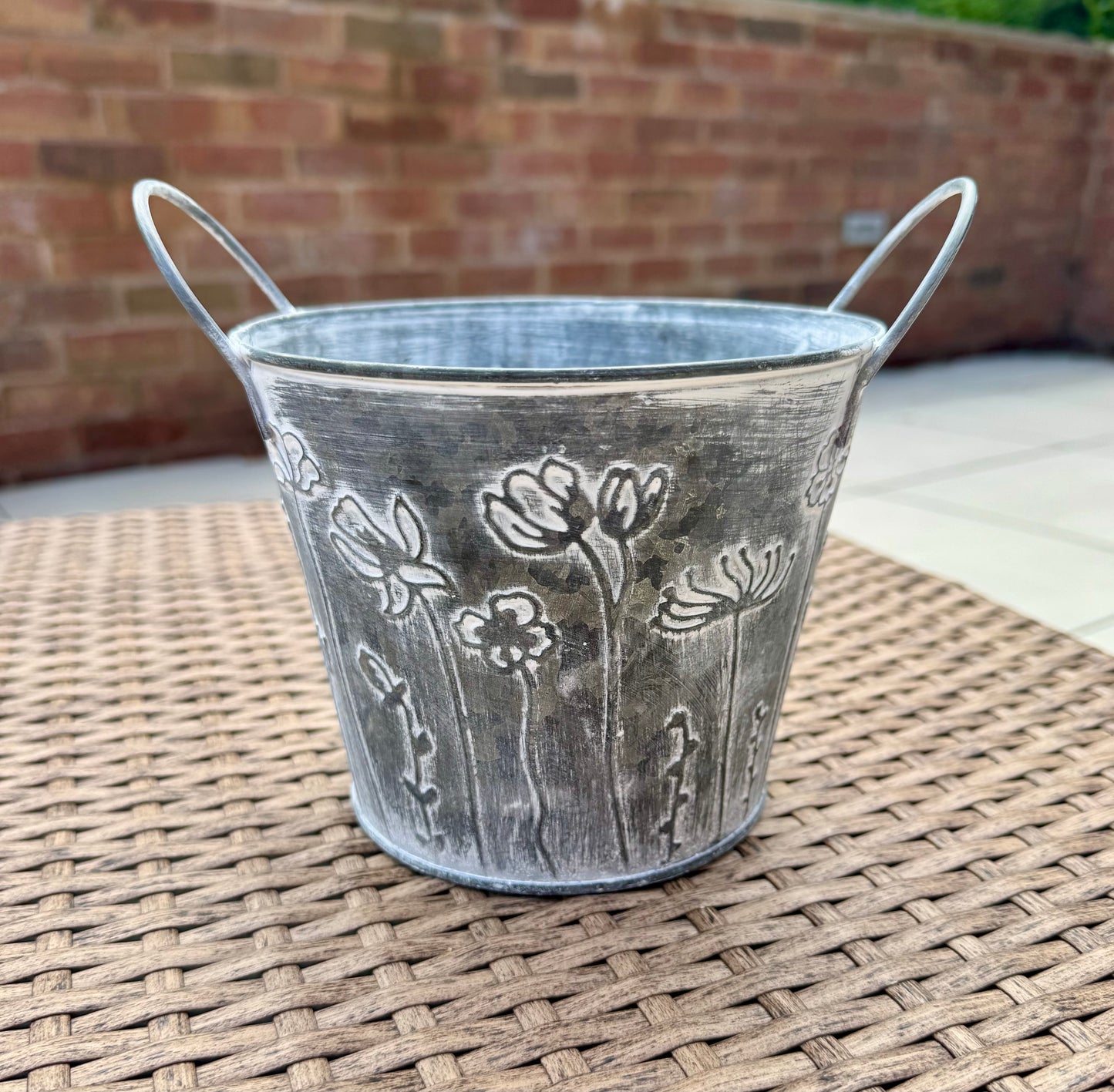 Vintage Galvanised Metal Flower Planters