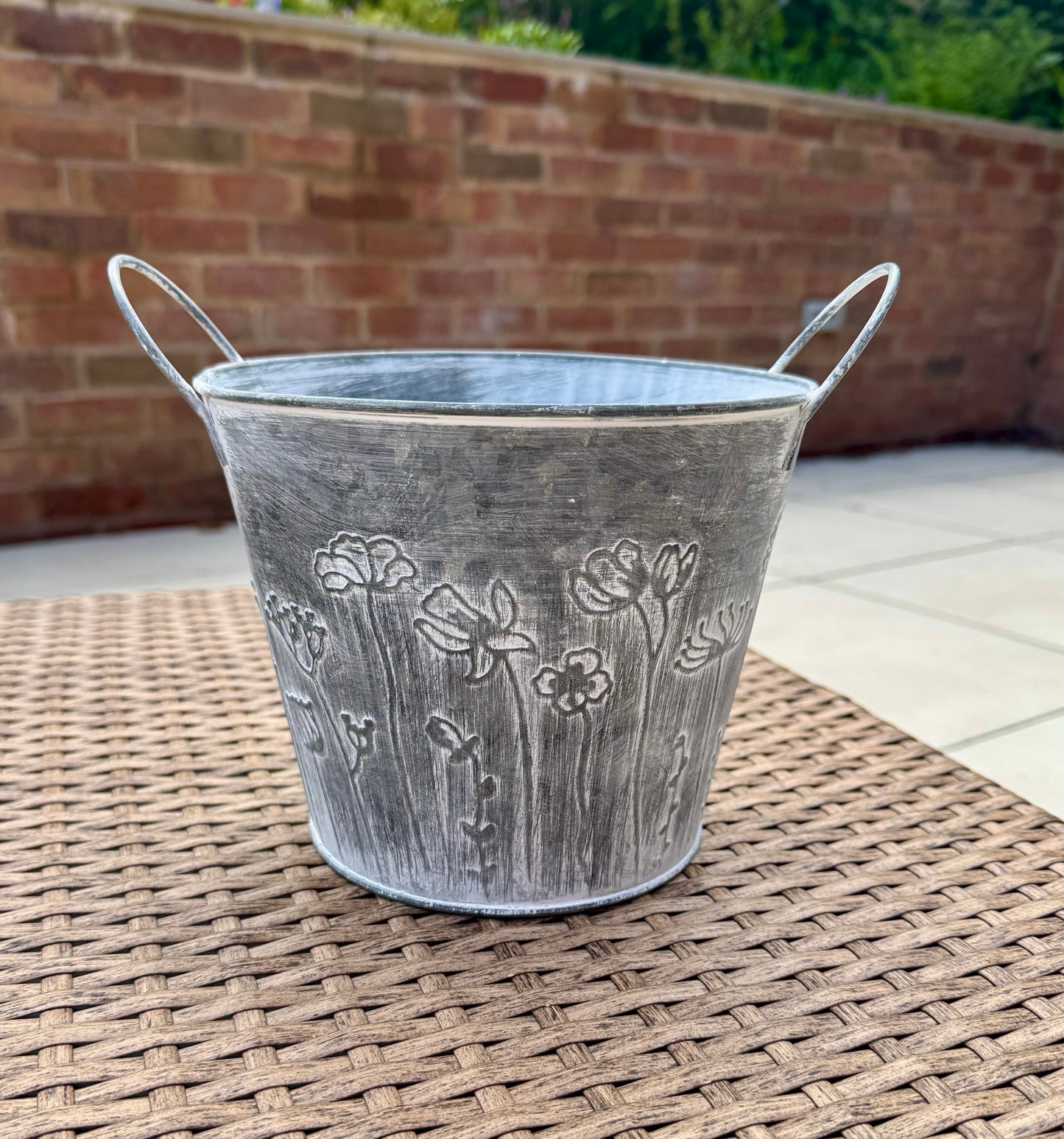 Vintage Galvanised Metal Flower Planters