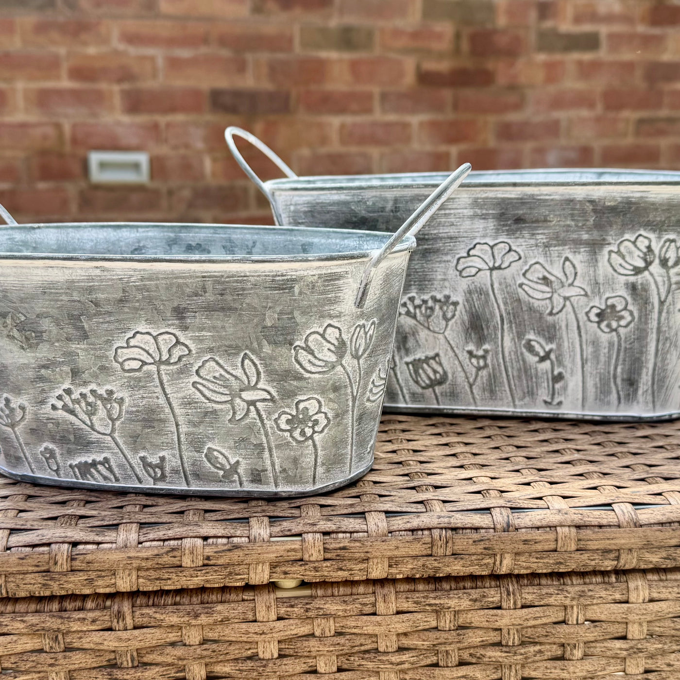 Vintage Oval Galvanised Metal Flower Planters