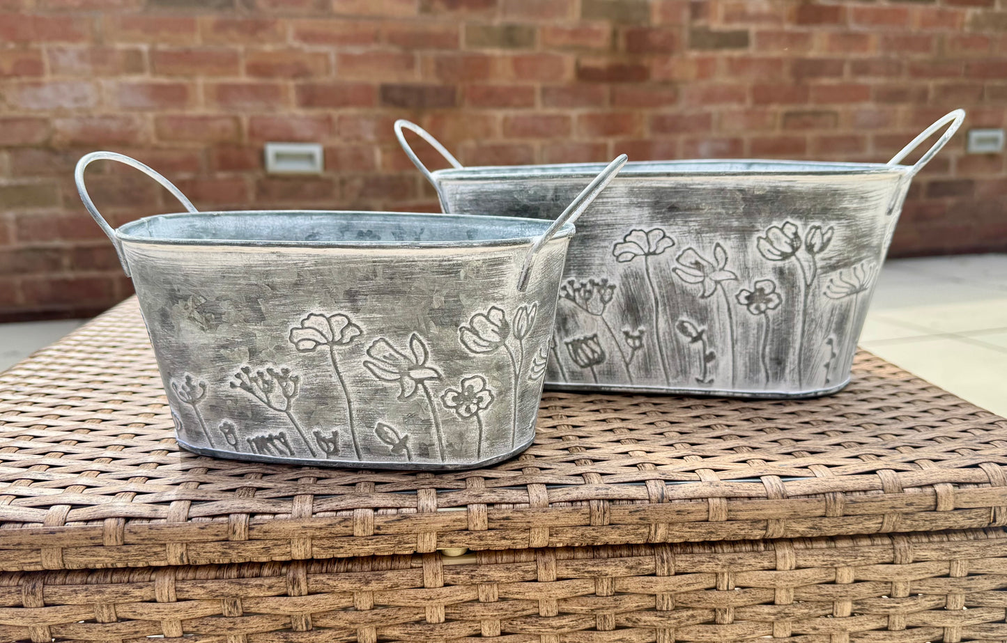 Vintage Oval Galvanised Metal Flower Planters