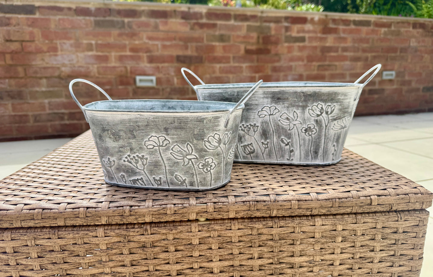 Vintage Oval Galvanised Metal Flower Planters