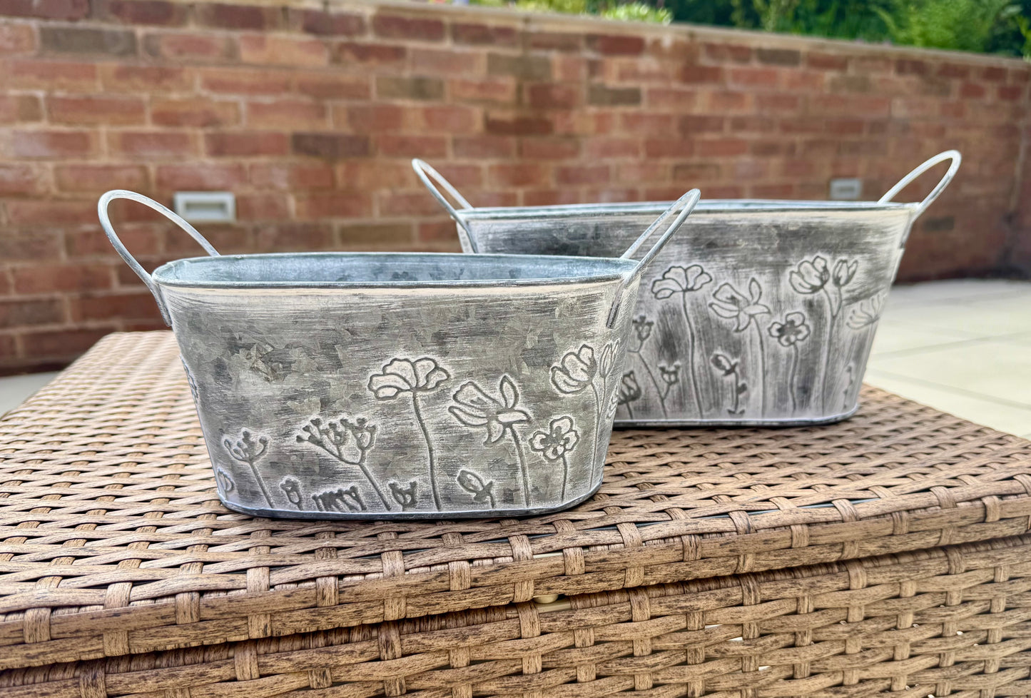 Vintage Oval Galvanised Metal Flower Planters