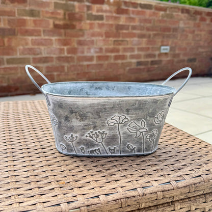 Vintage Oval Galvanised Metal Flower Planters