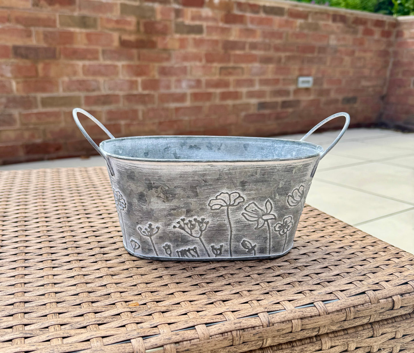 Vintage Oval Galvanised Metal Flower Planters