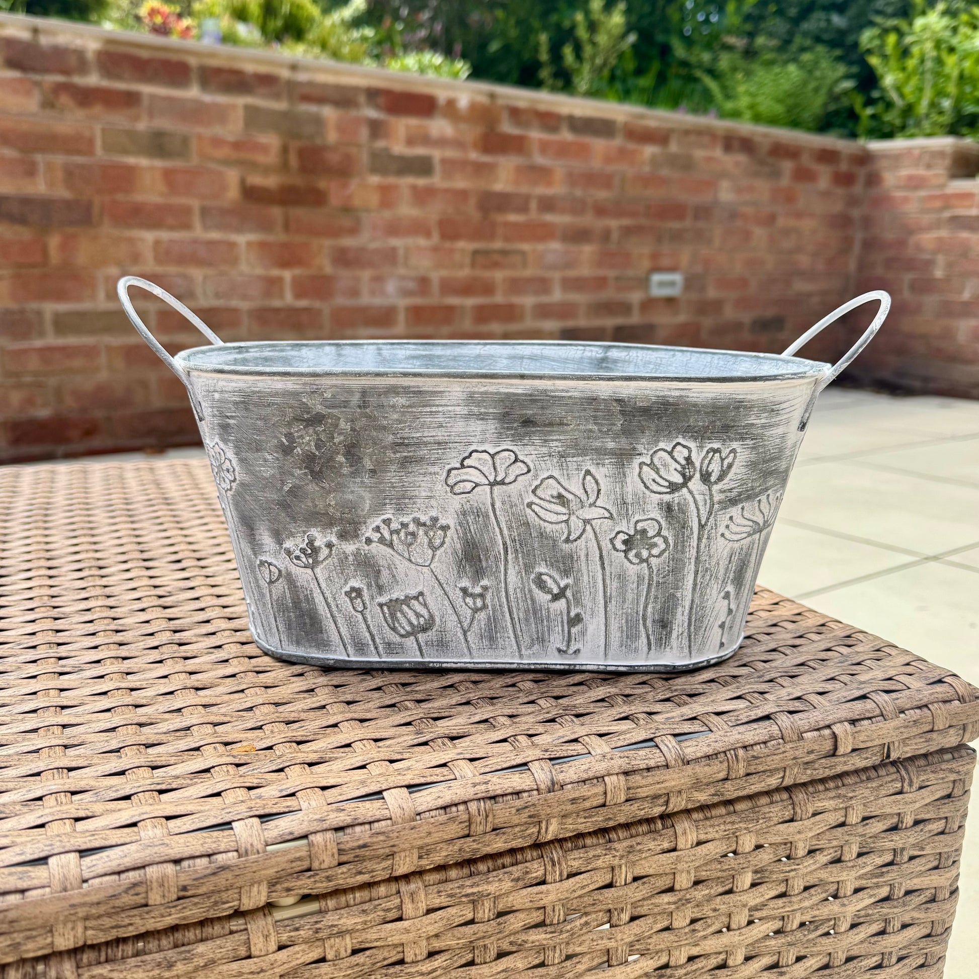 Vintage Oval Galvanised Metal Flower Planters