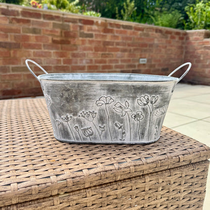 Vintage Oval Galvanised Metal Flower Planters
