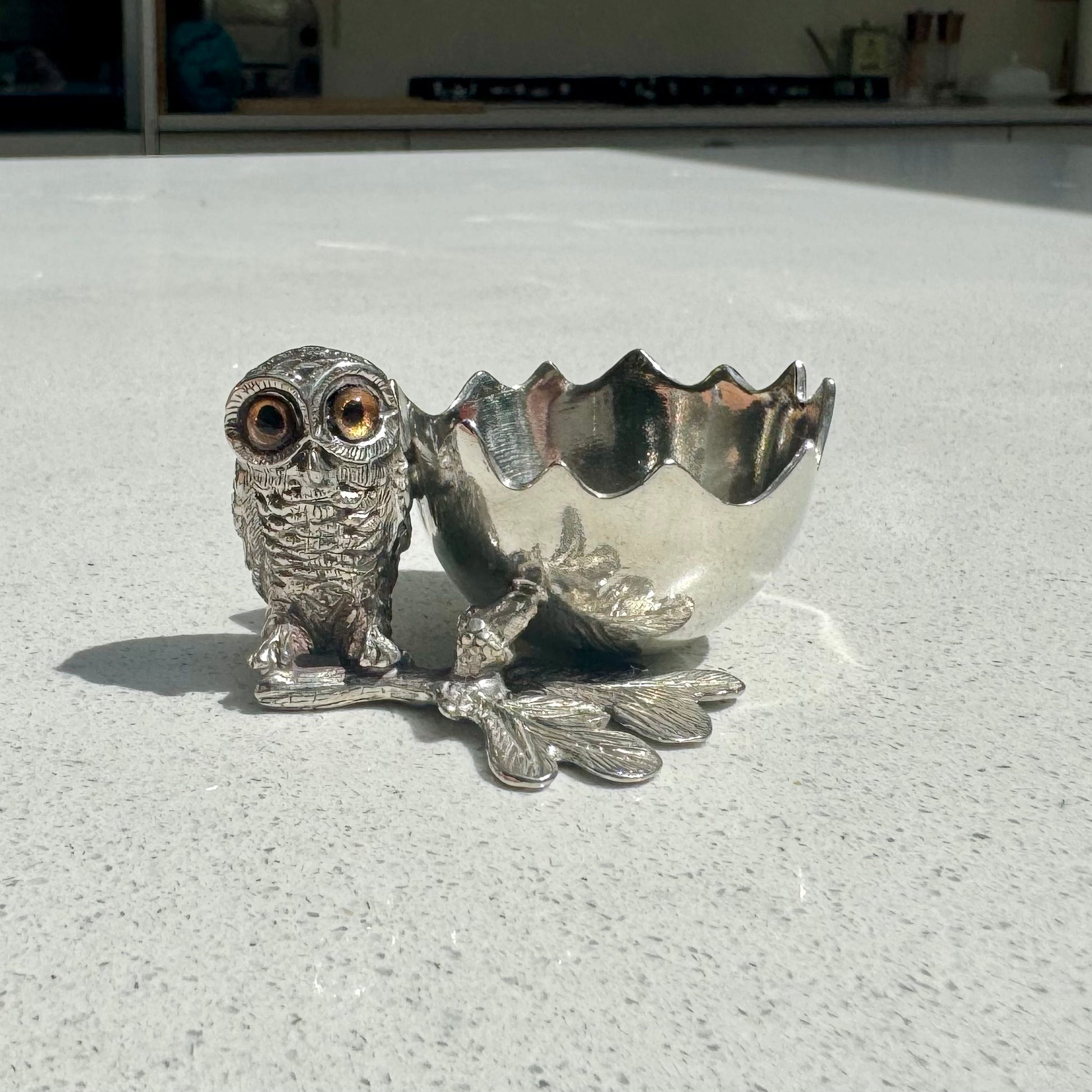 Owl Egg Cup Holder in Pewter