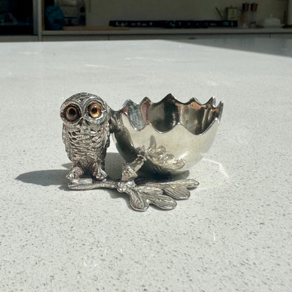 Owl Egg Cup Holder in Pewter