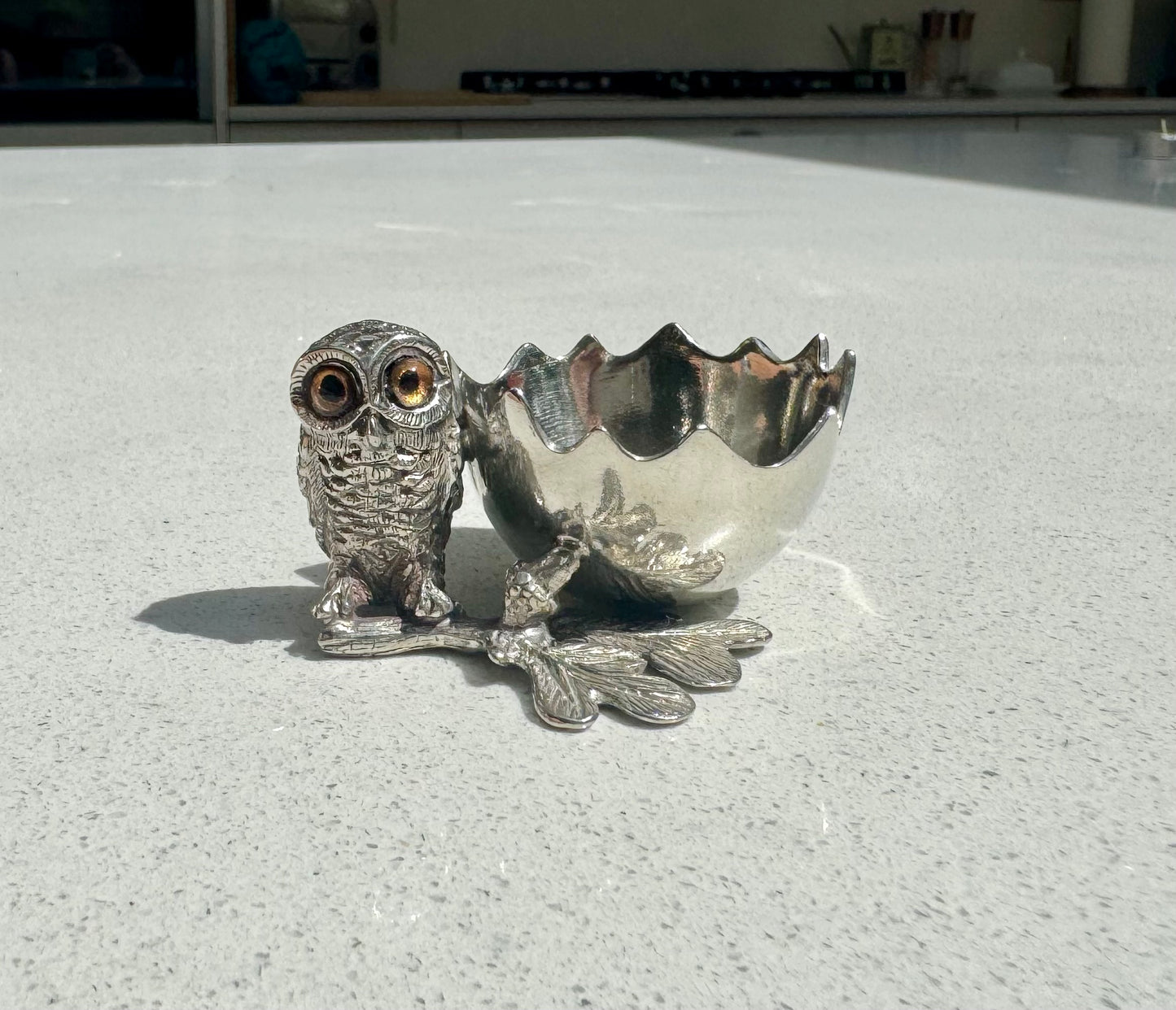 Owl Egg Cup Holder in Pewter