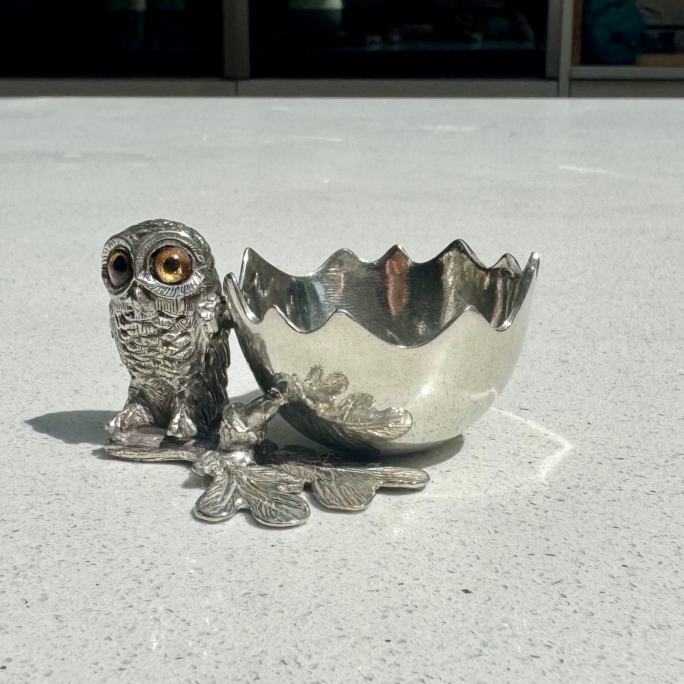 Owl Egg Cup Holder in Pewter