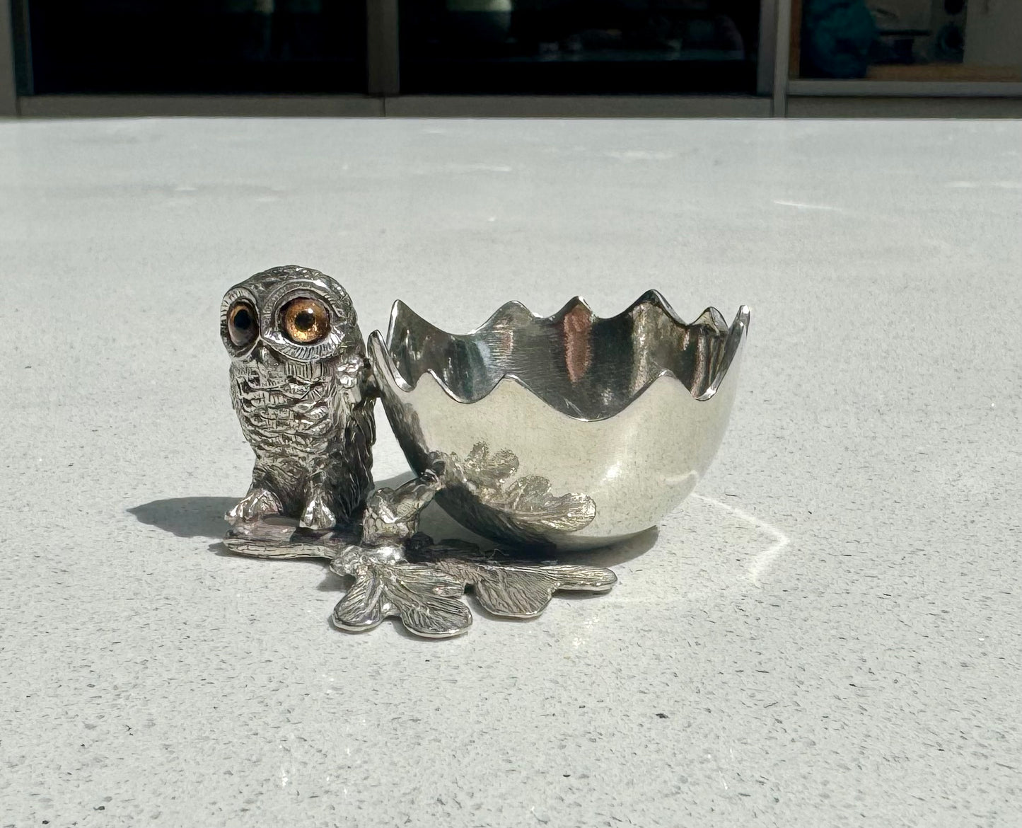 Owl Egg Cup Holder in Pewter