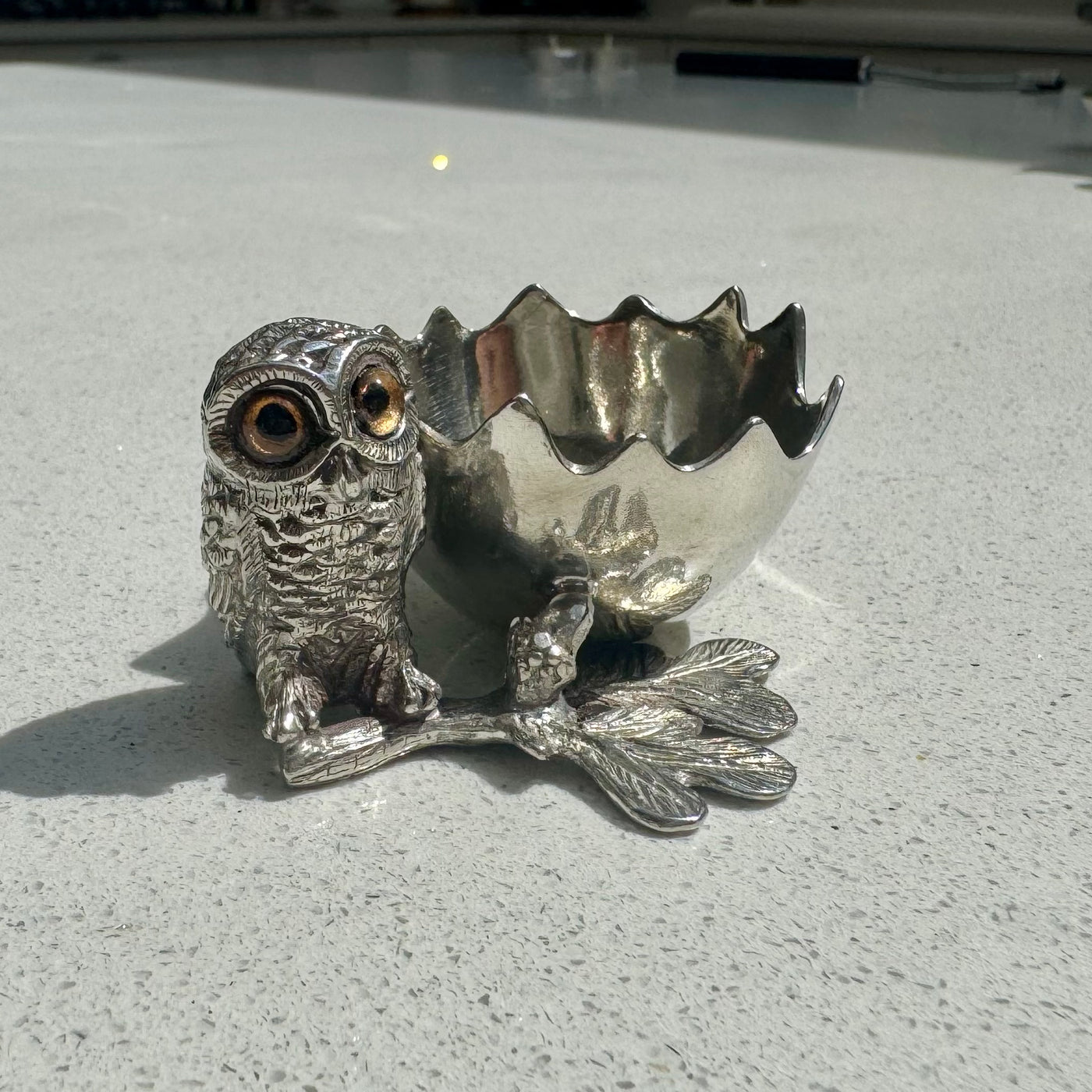 Owl Egg Cup Holder in Pewter