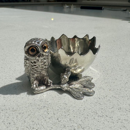 Owl Egg Cup Holder in Pewter