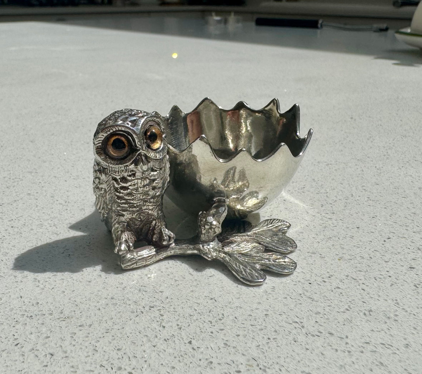 Owl Egg Cup Holder in Pewter