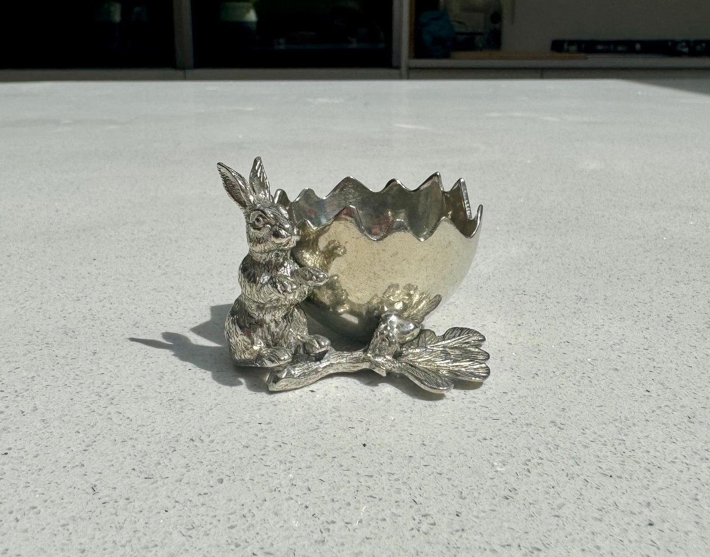Rabbit Egg Cup Holder in Pewter