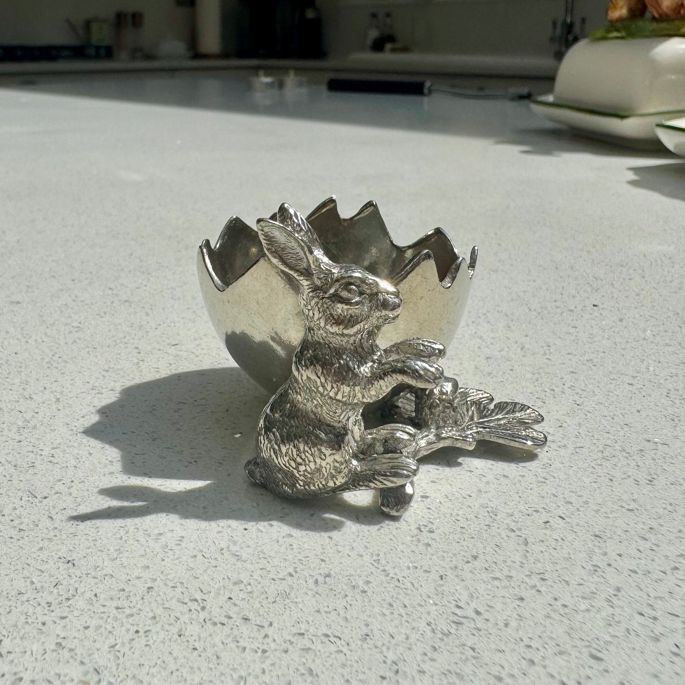 Rabbit Egg Cup Holder in Pewter