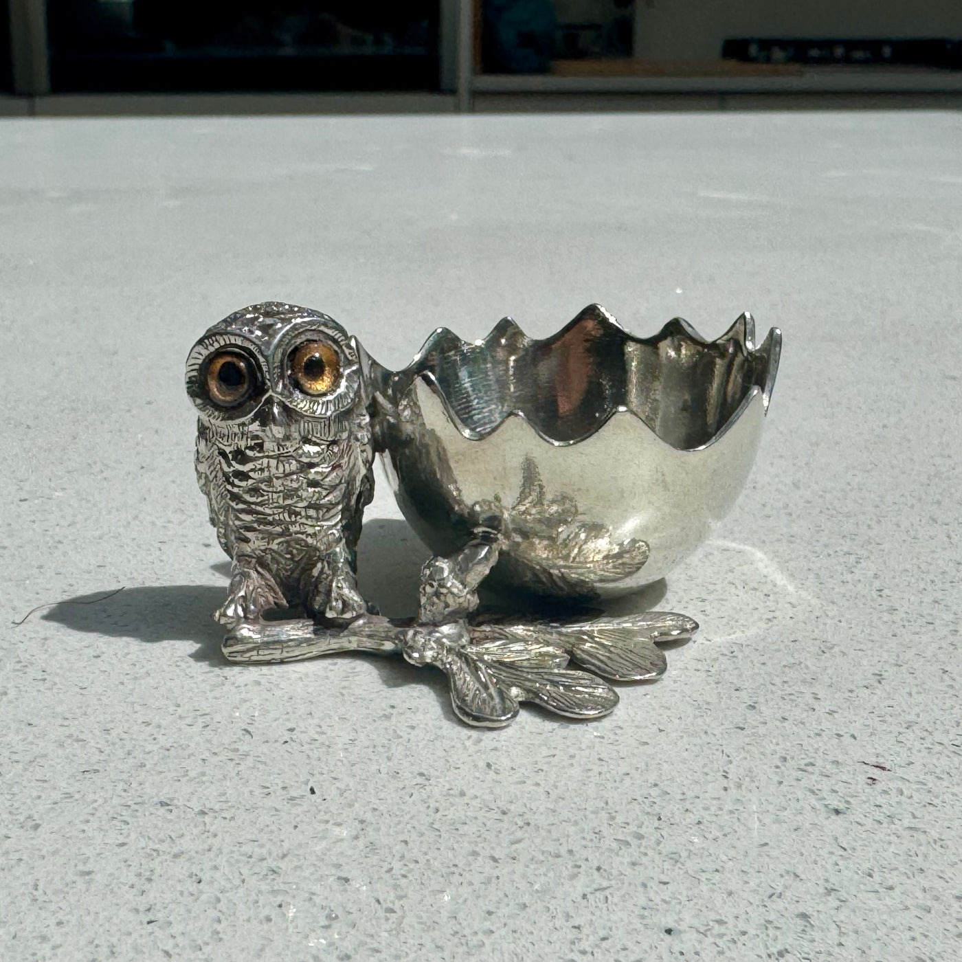 Owl Egg Cup Holder in Pewter