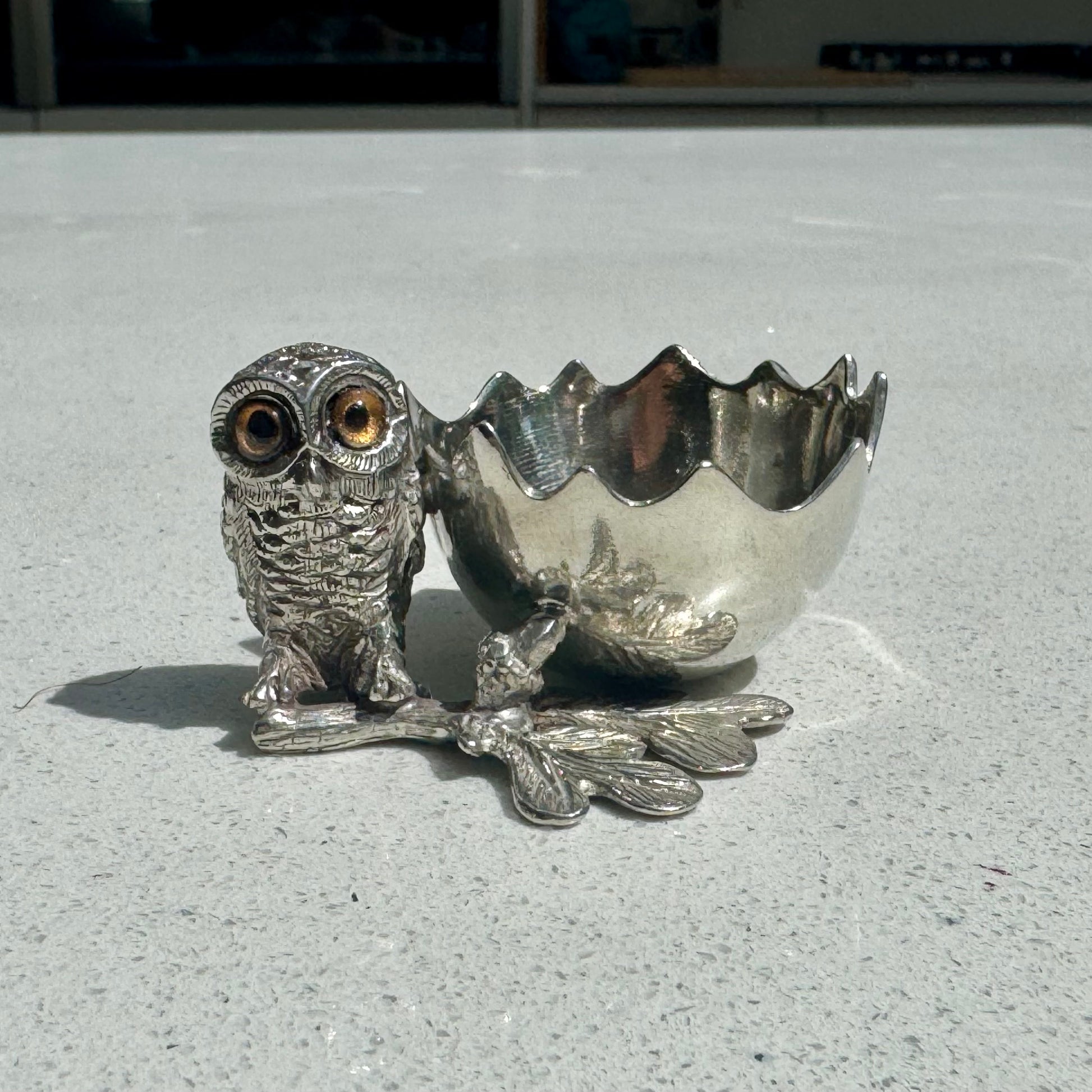 Owl Egg Cup Holder in Pewter