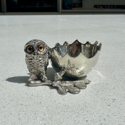 Owl Egg Cup Holder in Pewter