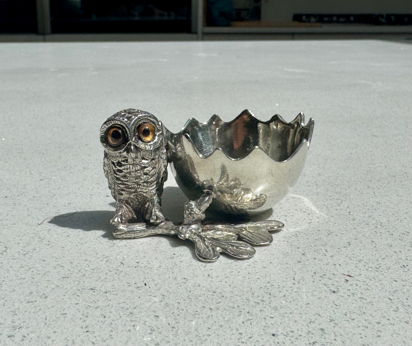Owl Egg Cup Holder in Pewter