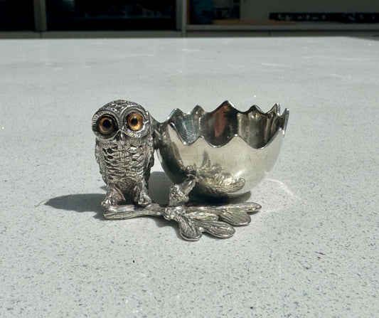 Owl Egg Cup Holder in Pewter