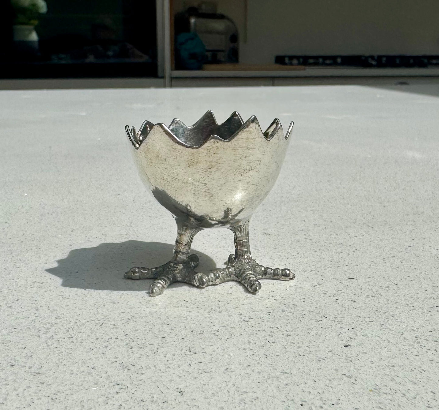 Egg Cup Holder in Pewter with Chicks Feet