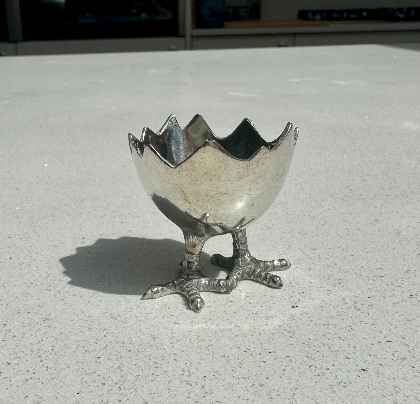 Egg Cup Holder in Pewter with Chicks Feet