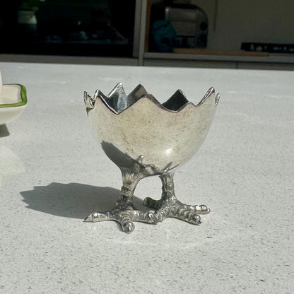 Pewter breakfast egg cup with chick-feet base