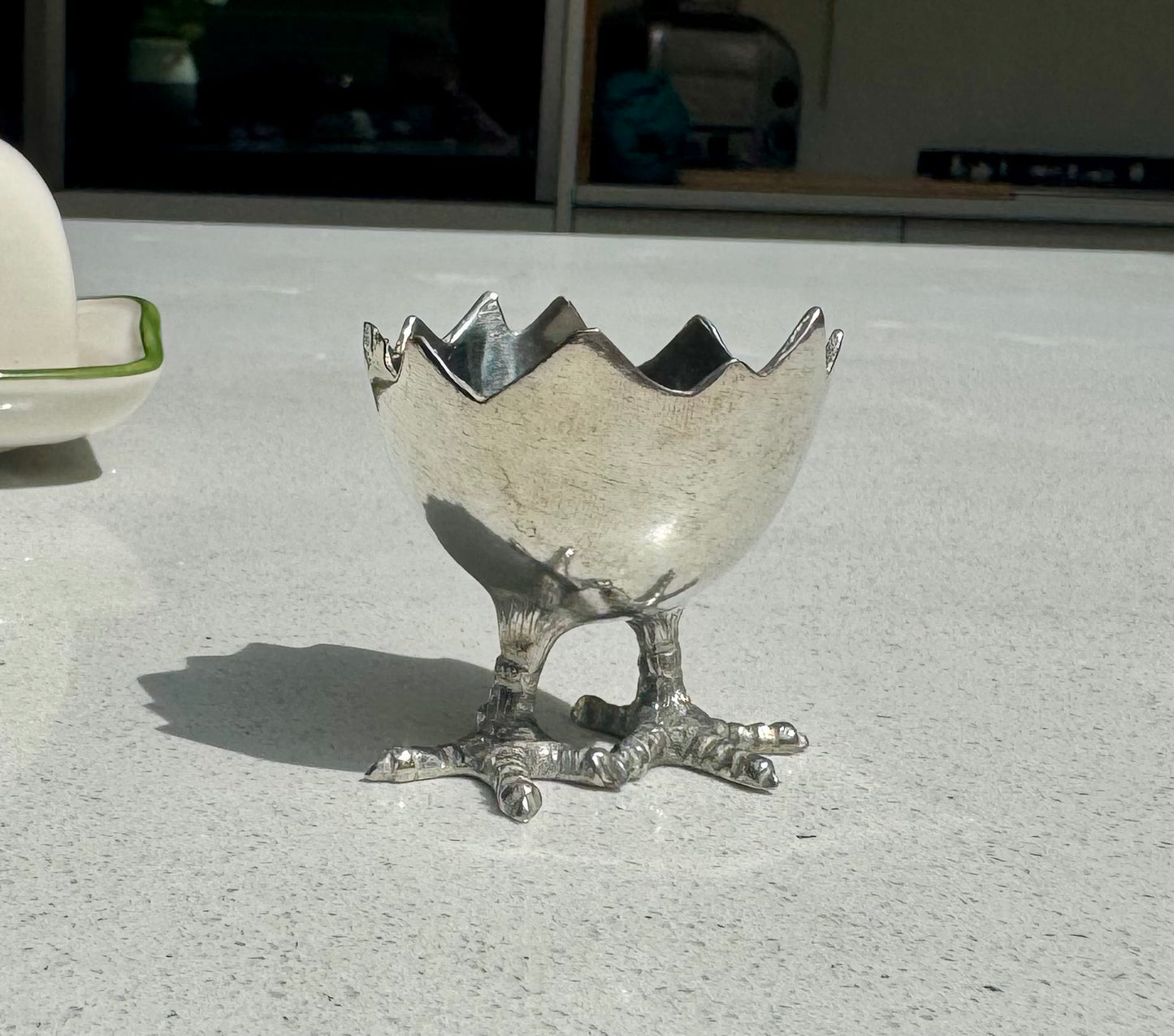 Egg Cup Holder in Pewter with Chicks Feet