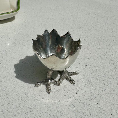 Characterful pewter egg cup for country breakfast table styling
