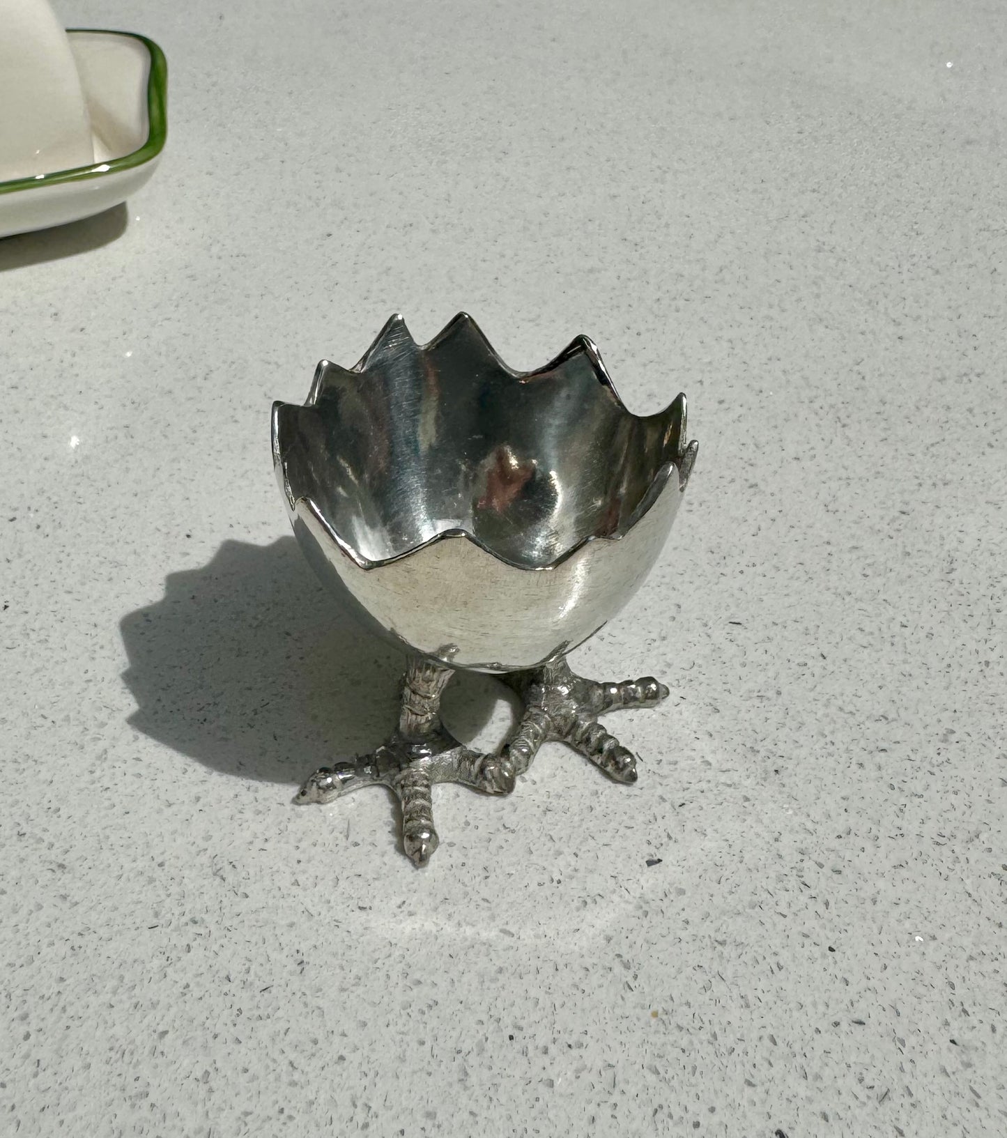 Egg Cup Holder in Pewter with Chicks Feet