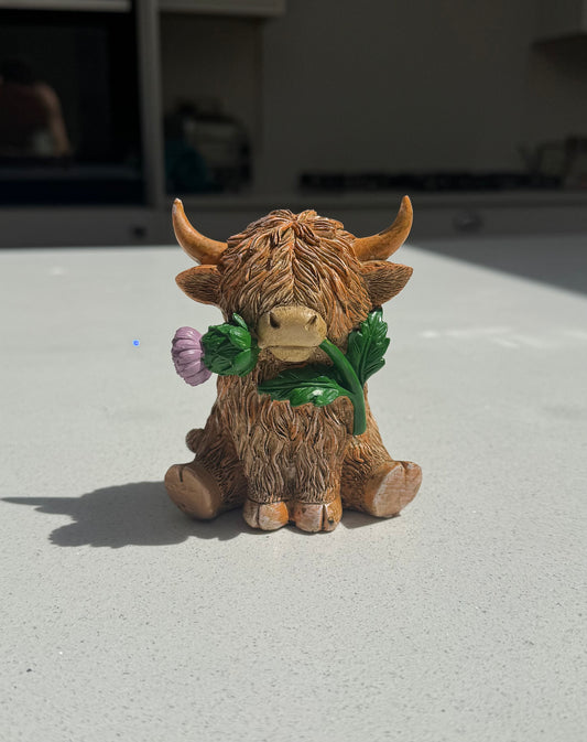 Highland Cow Ornament with Thistle