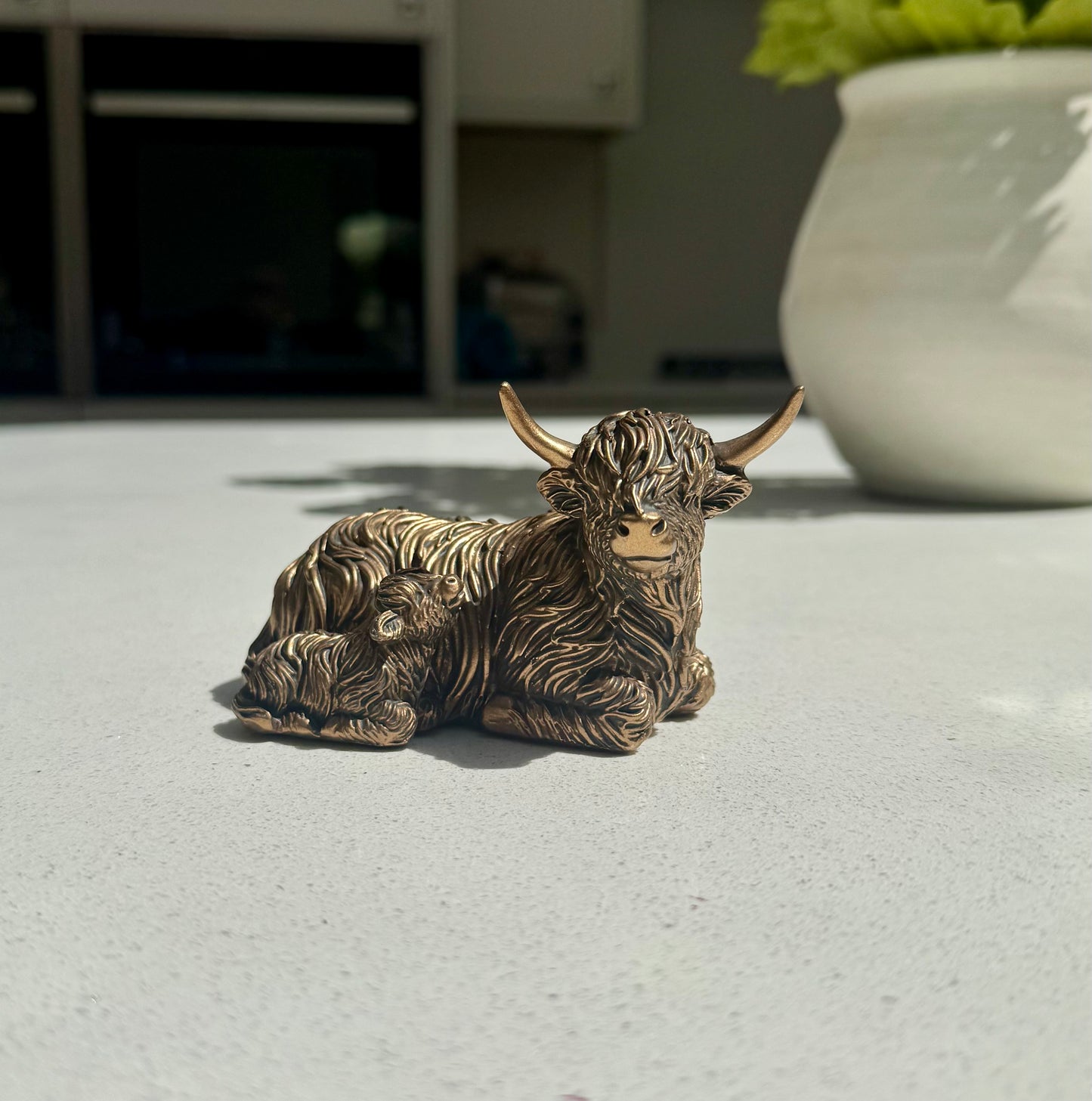 Bronzed Highland Cow & Calf Ornament