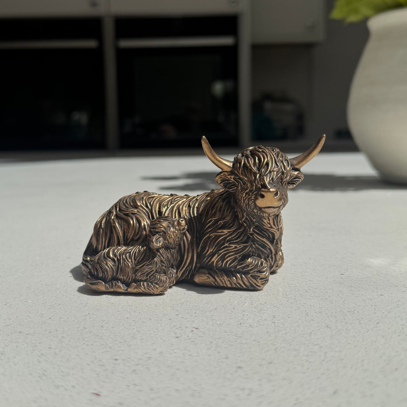 Bronzed Highland Cow & Calf Ornament
