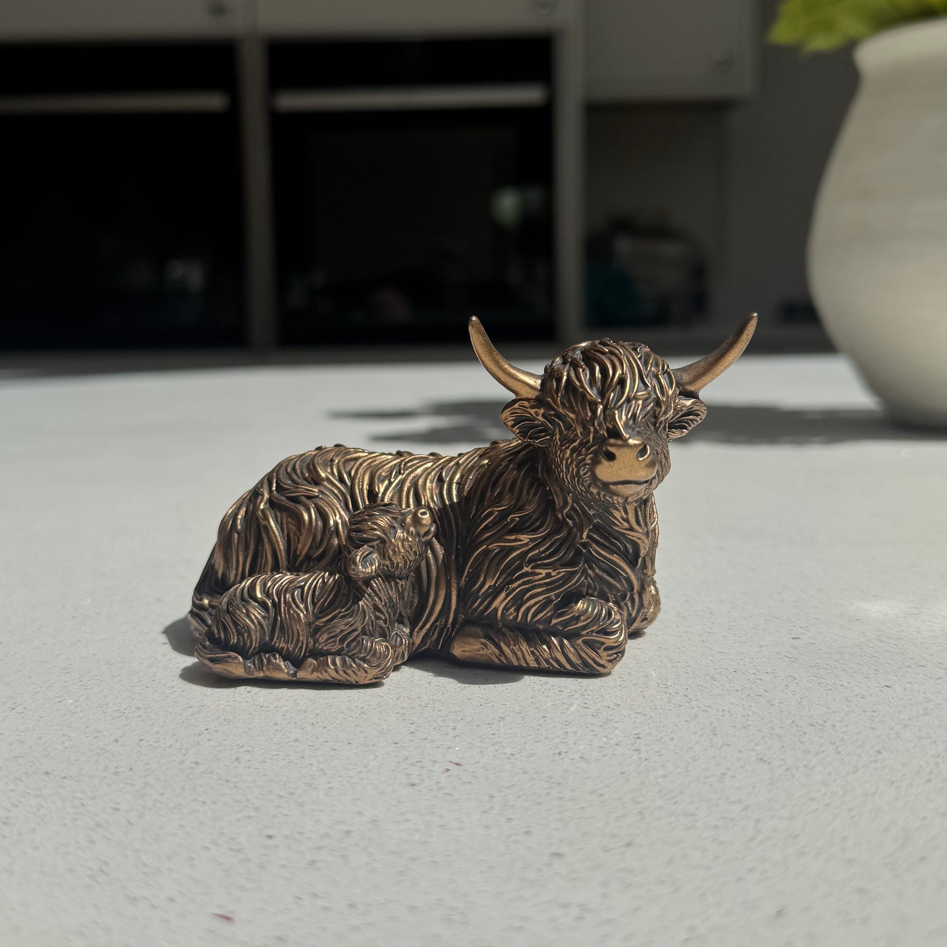 Bronzed Highland Cow & Calf Ornament