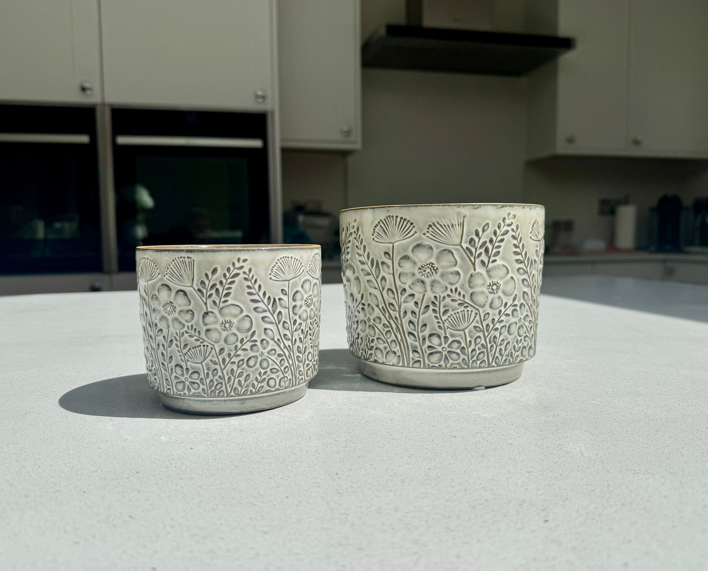 Floral Ceramic Flower Pot with Blackened Glaze