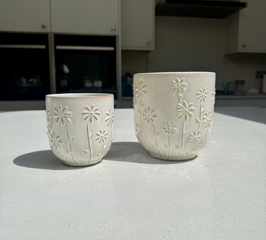 Ceramic Flower Pot with Daisy Glaze