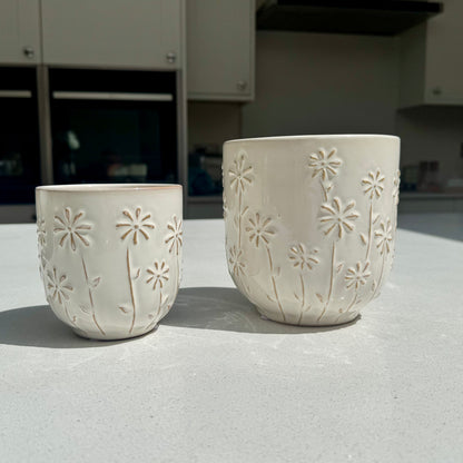 Ceramic Flower Pot with Daisy Glaze – Medium